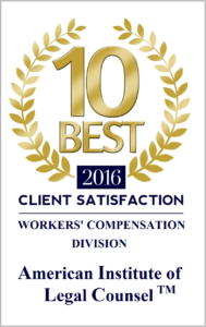 10 Best Client Satisfaction Workers' Comp Division 2016 Logo - American Institute of Legal Counsel